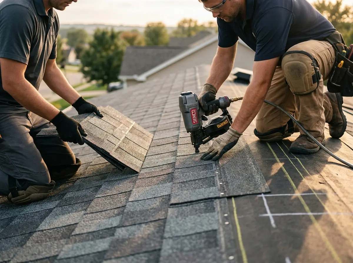 Professional roofer working on a residential roof in Waimanalo